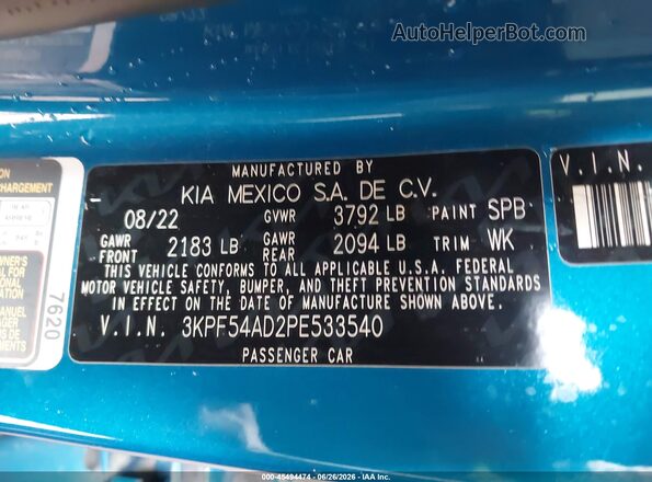 3KPF54AD2PE533540 2023 KIA FORTE Blue Widok komory silnika