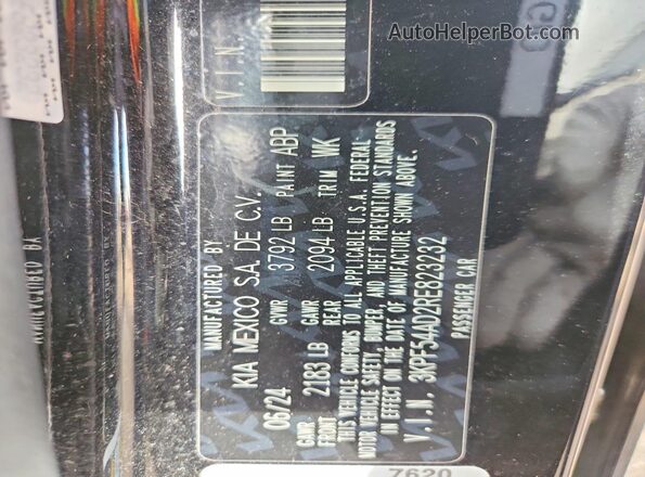 3KPF54AD2RE823232 2024 KIA FORTE Black VIN კოდის სტიკერის ხედი