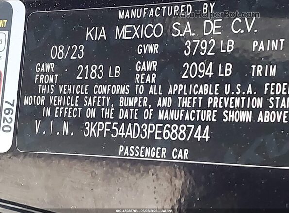 3KPF54AD3PE688744 2023 KIA FORTE Black Вид підкапотного простору