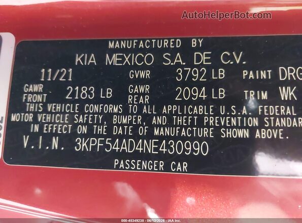 3KPF54AD4NE430990 2022 KIA FORTE Orange Вид підкапотного простору