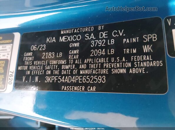 3KPF54AD4PE652593 2023 KIA FORTE Blue Вид підкапотного простору