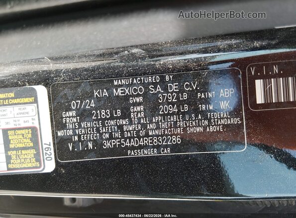 3KPF54AD4RE832286 2024 KIA FORTE Black ძრავის განყოფილების ხედი