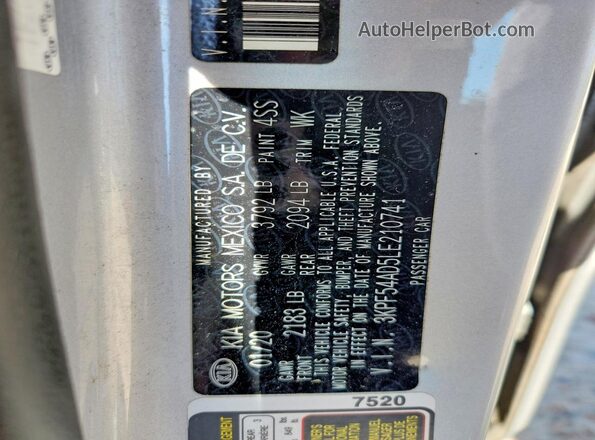 3KPF54AD5LE210741 2020 KIA FORTE Silver Engine compartment view