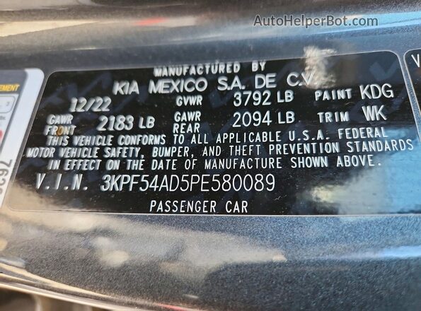 3KPF54AD5PE580089 2023 KIA FORTE Gray Vista del compartimento del motor