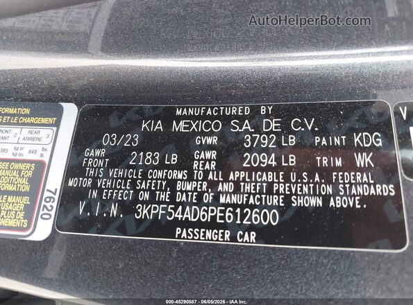 3KPF54AD6PE612600 2023 KIA FORTE Gray ძრავის განყოფილების ხედი