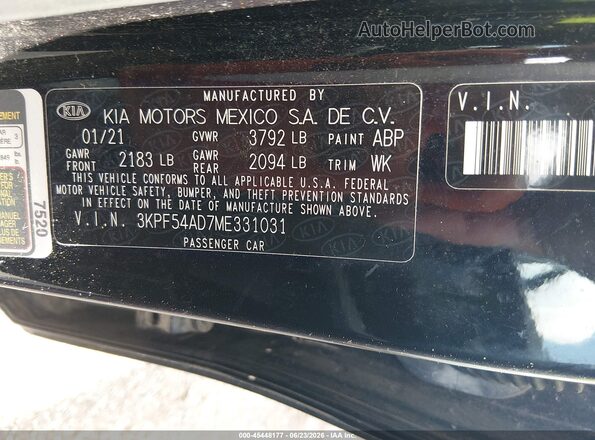 3KPF54AD7ME331031 2021 KIA FORTE Black Widok komory silnika