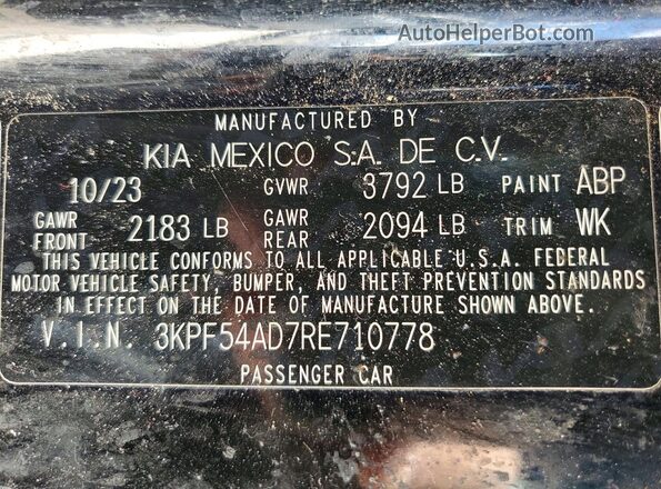 3KPF54AD7RE710778 2024 KIA FORTE Черный Вид наклейки с VIN-кодом