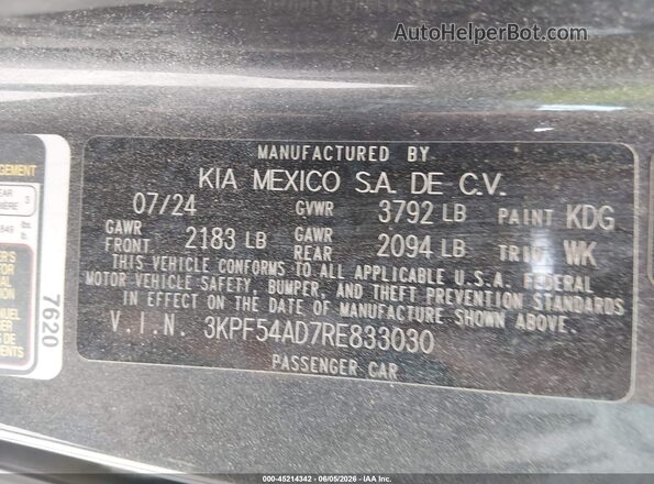 3KPF54AD7RE833030 2024 KIA FORTE Gray Շարժիչի բաժամունքի տեսք