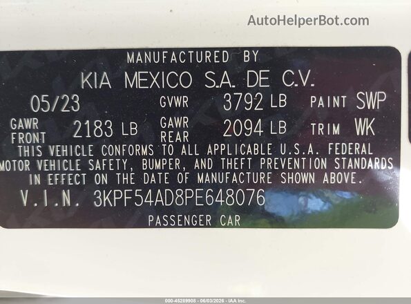 3KPF54AD8PE648076 2023 KIA FORTE Белый Вид подкапотного пространства