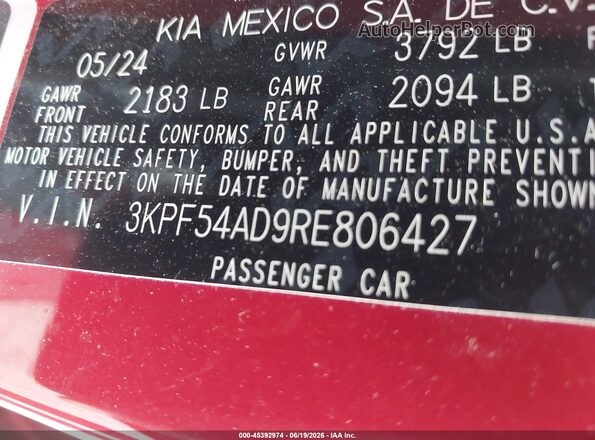 3KPF54AD9RE806427 2024 KIA FORTE Red Widok komory silnika