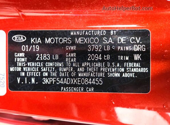 3KPF54ADXKE084455 2019 KIA FORTE Orange Engine compartment view