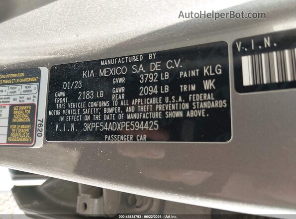 3KPF54ADXPE594425 2023 KIA FORTE Gray Widok komory silnika