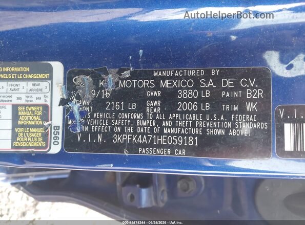 3KPFK4A71HE059181 2017 KIA FORTE Blue Շարժիչի բաժամունքի տեսք