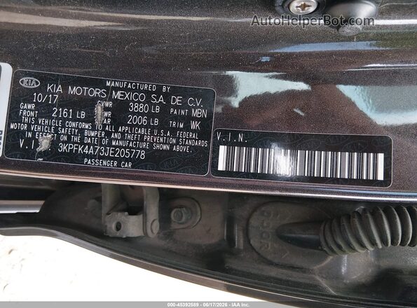 3KPFK4A73JE205778 2018 KIA FORTE Черный Вид подкапотного пространства