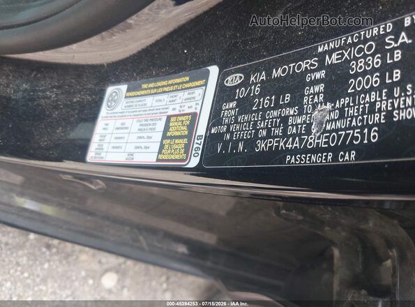 3KPFK4A78HE077516 2017 KIA FORTE Black Вид підкапотного простору