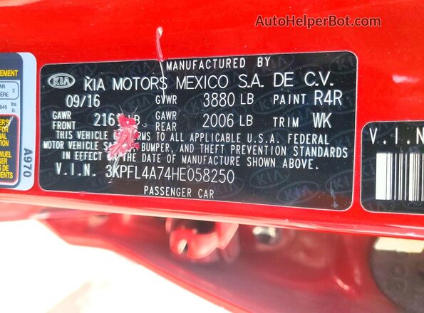 3KPFL4A74HE058250 2017 KIA FORTE Red ძრავის განყოფილების ხედი