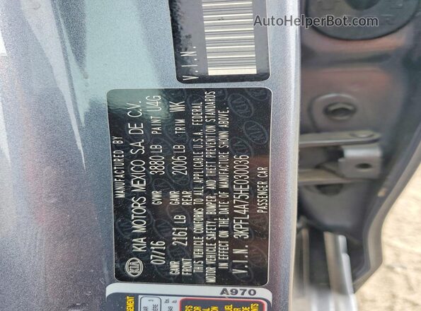 3KPFL4A75HE030036 2017 KIA FORTE Gray Vista del compartimento del motor