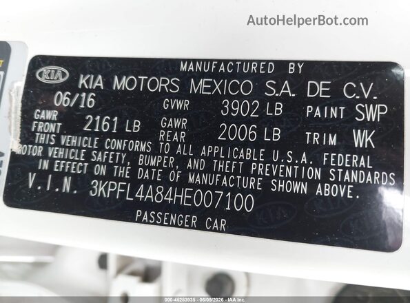 3KPFL4A84HE007100 2017 KIA FORTE White Engine compartment view