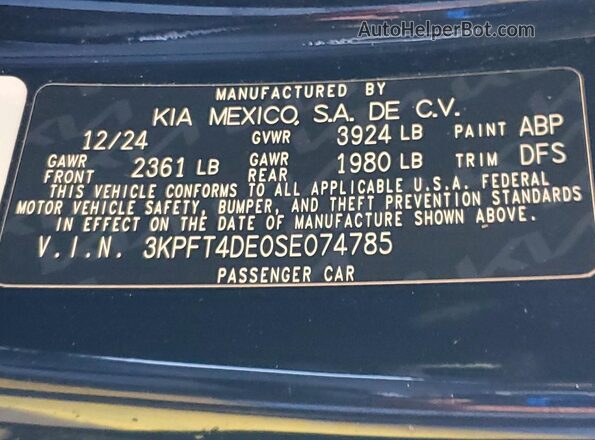 3KPFT4DE0SE074785 2025 KIA K4 Black 