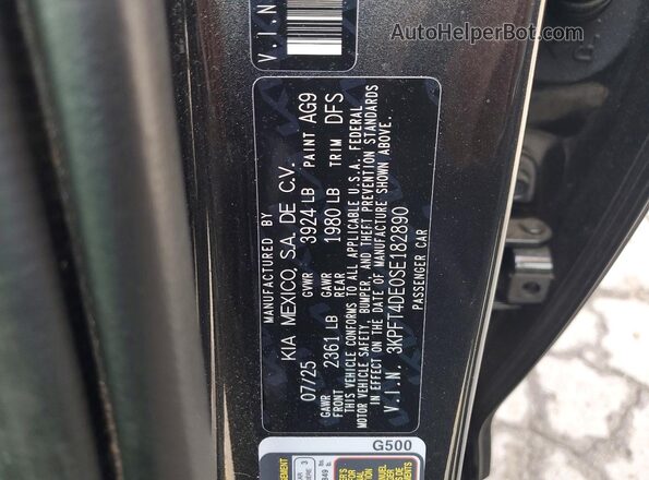 3KPFT4DE0SE182890 2025 KIA K4 Charcoal Вид наклейки з VIN-кодом