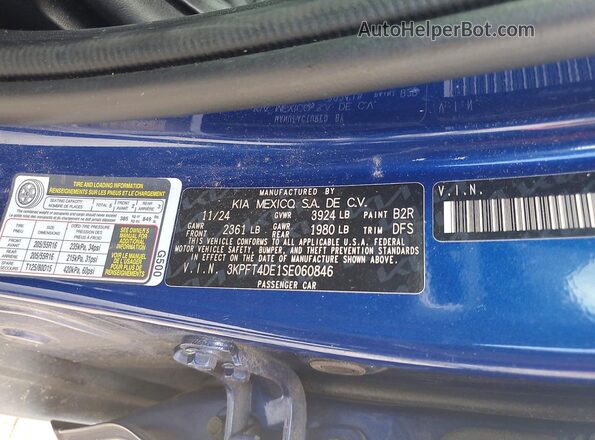 3KPFT4DE1SE060846 2025 KIA K4 Blue Вид наклейки з VIN-кодом