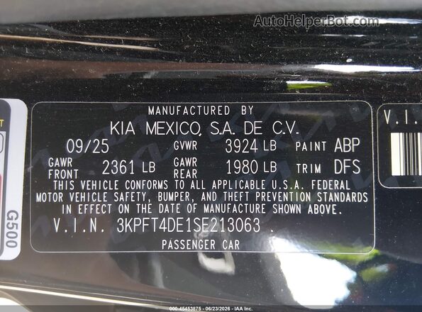 3KPFT4DE1SE213063 2025 KIA K4 Черный Вид подкапотного пространства