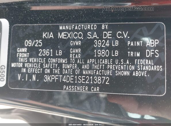 3KPFT4DE1SE213872 2025 KIA K4 Черный Вид подкапотного пространства