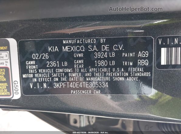 3KPFT4DE4TE305334 2026 KIA K4 Black Engine compartment view