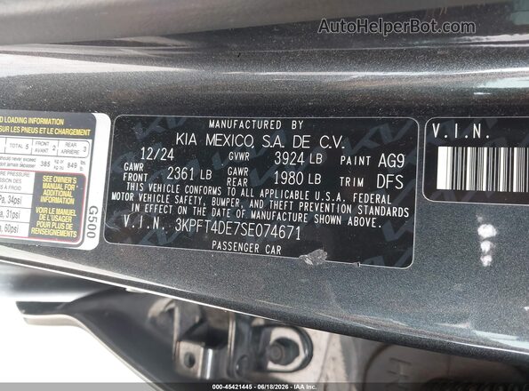 3KPFT4DE7SE074671 2025 KIA K4 Серый Вид подкапотного пространства
