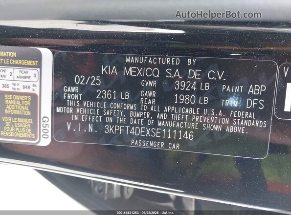 3KPFT4DEXSE111146 2025 KIA K4 Black Engine compartment view