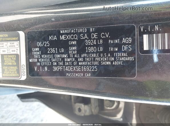3KPFT4DEXSE169225 2025 KIA K4 Gray Engine compartment view