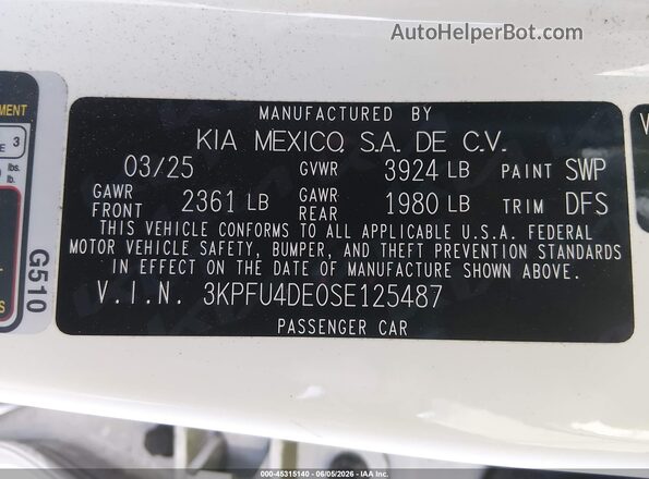 3KPFU4DE0SE125487 2025 KIA K4 Белый Вид подкапотного пространства