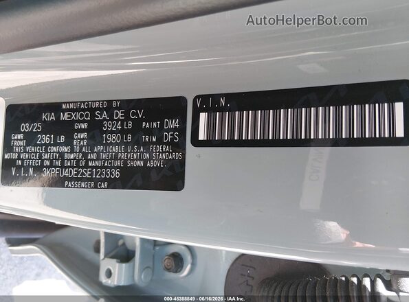 3KPFU4DE2SE123336 2025 KIA K4 Green Շարժիչի բաժամունքի տեսք