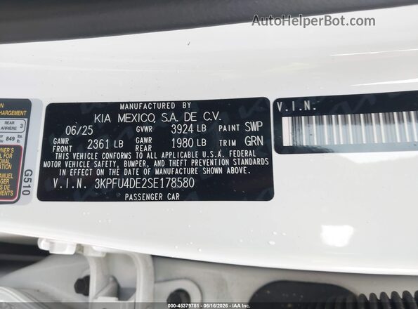 3KPFU4DE2SE178580 2025 KIA K4 White Вид підкапотного простору