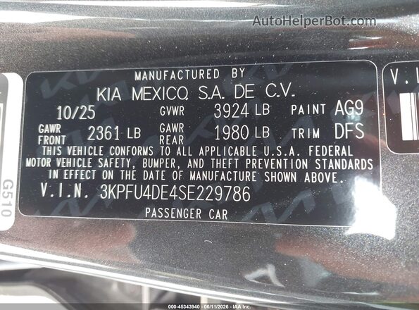 3KPFU4DE4SE229786 2025 KIA K4 Gray Engine compartment view