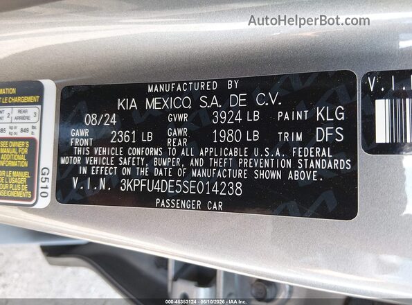3KPFU4DE5SE014238 2025 KIA K4 Серебряный Вид подкапотного пространства