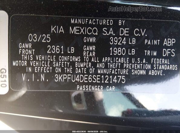 3KPFU4DE6SE121475 2025 KIA K4 Black ძრავის განყოფილების ხედი