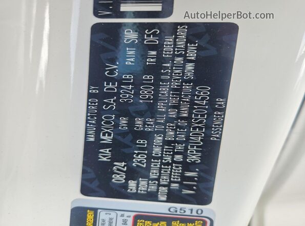 3KPFU4DEXSE014560 2025 KIA K4 Белый 
