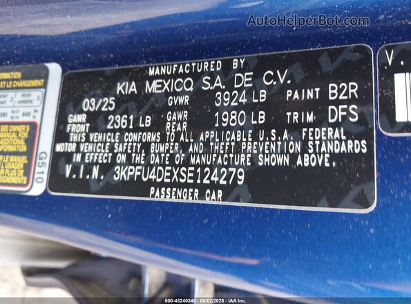 3KPFU4DEXSE124279 2025 KIA K4 Blue ძრავის განყოფილების ხედი