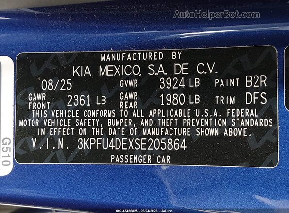3KPFU4DEXSE205864 2025 KIA K4 Dark Blue Widok komory silnika