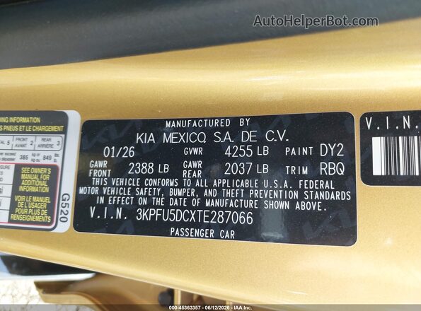 3KPFU5DCXTE287066 2026 KIA K4 Gold Widok komory silnika
