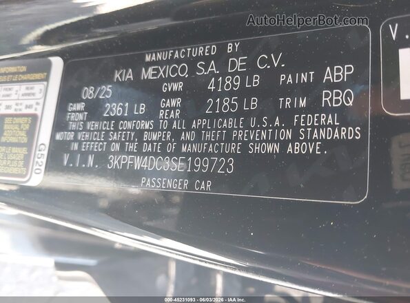 3KPFW4DC3SE199723 2025 KIA K4 Black Вид підкапотного простору
