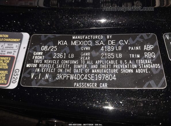 3KPFW4DC4SE197804 2025 KIA K4 Черный Вид подкапотного пространства