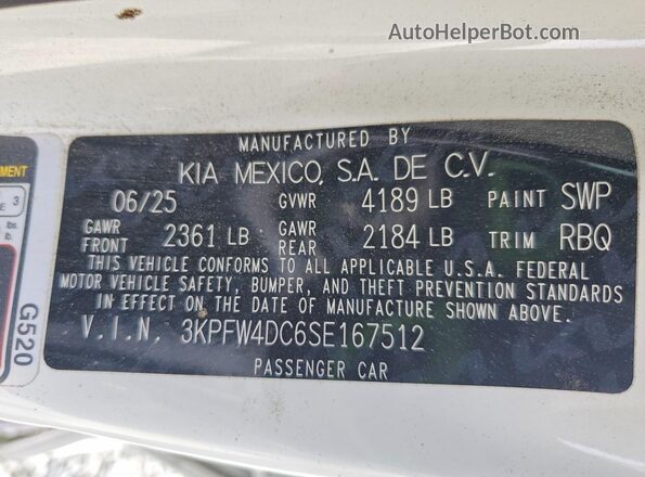 3KPFW4DC6SE167512 2025 KIA K4 White Widok komory silnika