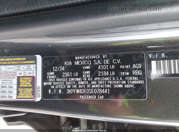 3KPFW4DE0SE078441 2025 KIA K4 Black Engine compartment view