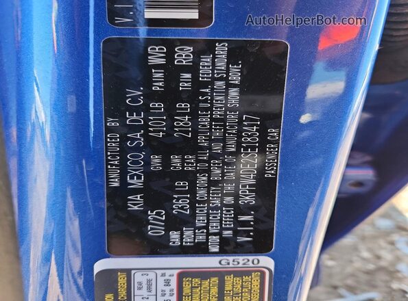 3KPFW4DE2SE183417 2025 KIA K4 Blue Engine compartment view