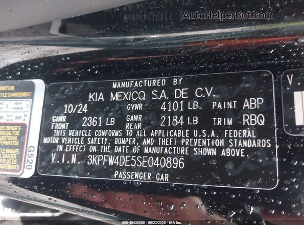 3KPFW4DE5SE040896 2025 KIA K4 Black ძრავის განყოფილების ხედი
