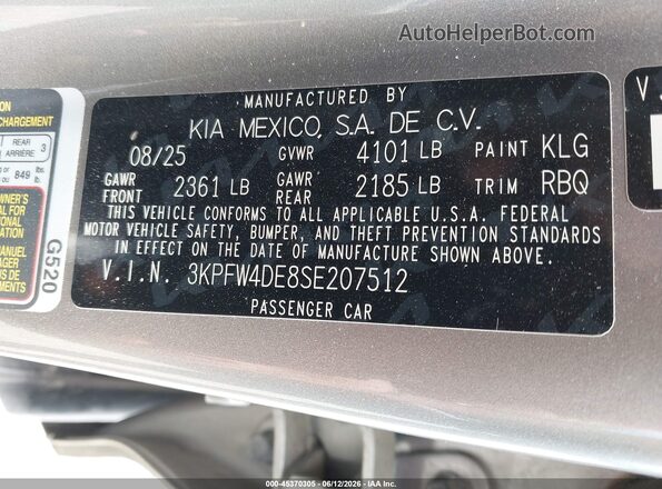 3KPFW4DE8SE207512 2025 KIA K4 Gray Engine compartment view