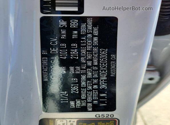 3KPFW4DEXSE053062 2025 KIA K4 White Vista de la etiqueta del VIN