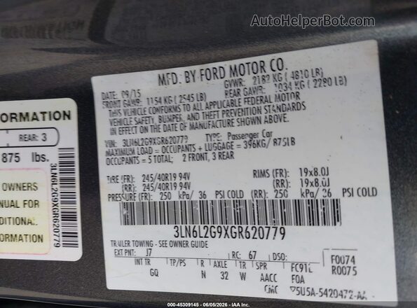 3LN6L2G9XGR620779 2016 LINCOLN MKZ Серый Вид подкапотного пространства